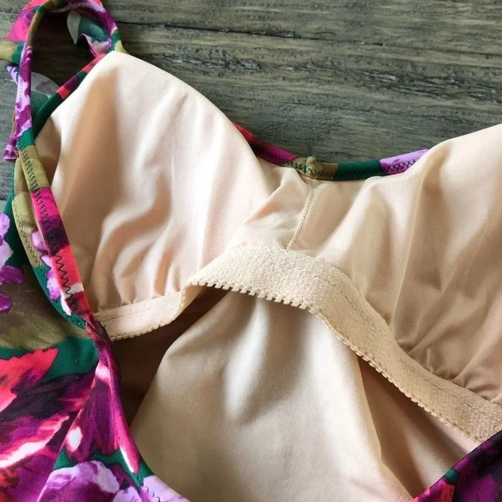 J Crew Womens XS‎ Ruffle Trim One Piece Swimsuit Darn Green Floral Pink Lined